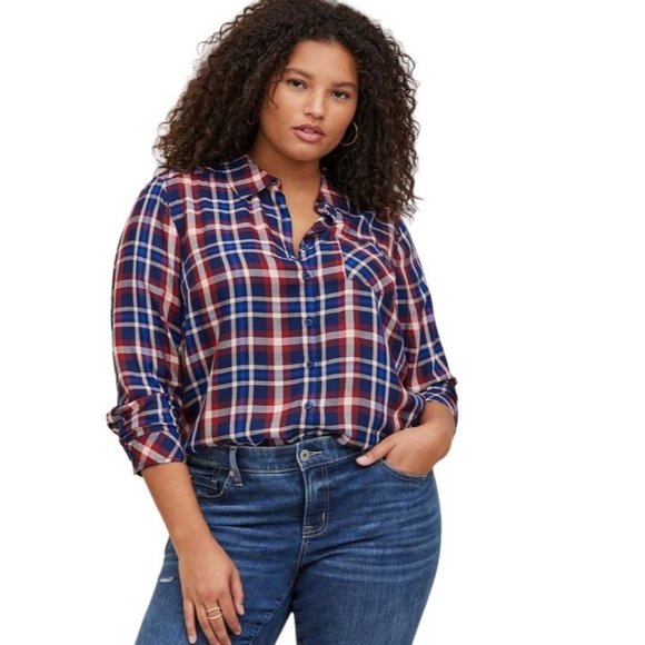 torrid Tops - Torrid Lizzie Rayon Twill Button-Up Long Sleeve Shirt Women's Size 3X